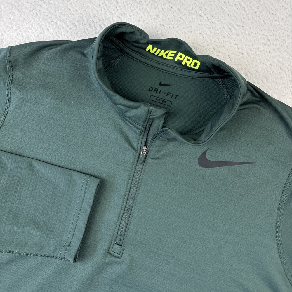 NIKE PRO Dri-FIT Performance 1/4 Zip Mens XL Fitted Green Slim Pullover Stretch